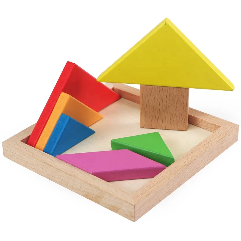 7 Pieces Colorful Educational Toys Wooden Pattern Blocks Games Wood Jiagsaw Puzzle Tangram For Kids