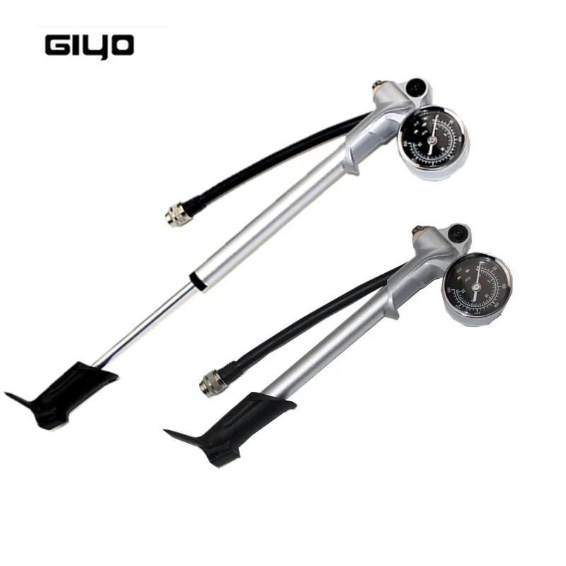 China Giyo Clever Valve Mini Air Bike Pump Gauge clock Front Fork 300psi Bicycle Pump Shock Pump Rear Suspension Road Bike Pumps