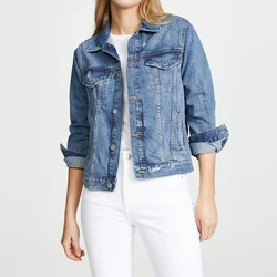 Custom factory plain jean jackets women basic denim jacket classic blue crop denim jacket
