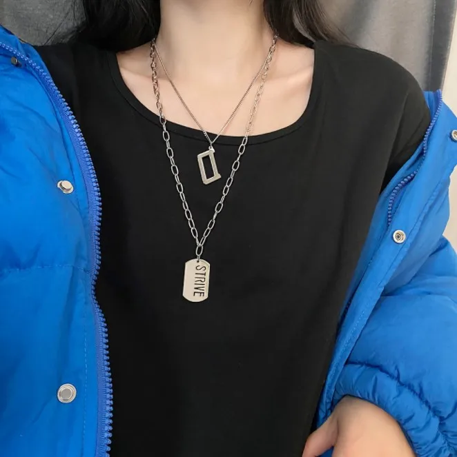 Spring hip hop necklace female titanium steel not fade heavy industry hoodie chain male niche design sense INS sweater chain