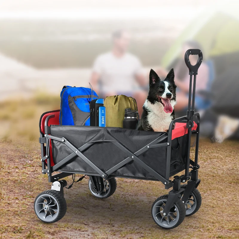 Beach Carts with Big Wheels&Side Pocket&Dustbag Large Capacity Folding Wagon for Shopping New Wave Sports Wagon-Grey