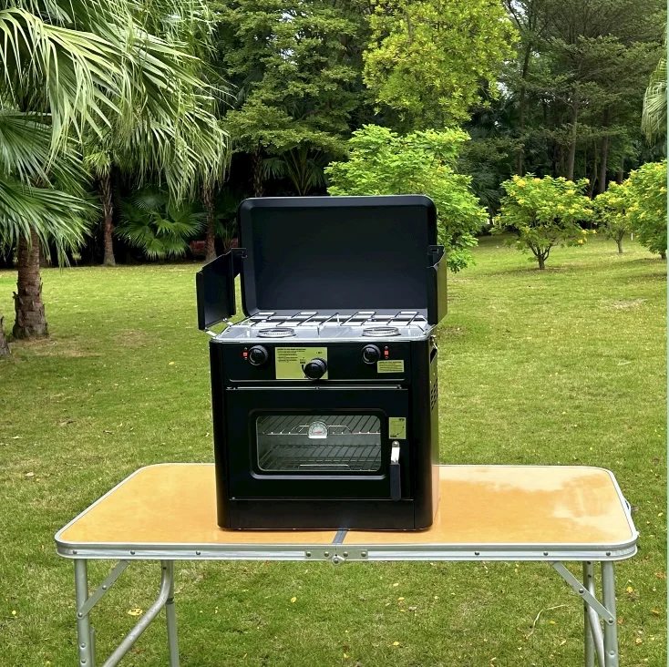 Hot Sale Luxury Portable Outdoor Camping 2 Burner BBQ Gas Oven With Stove Garden Gas Cooker For Barbecue