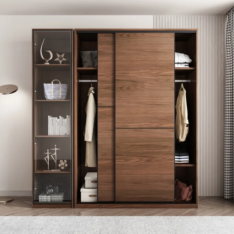 Стеклянная дверь шкаф для одежды деревянная раздвижная мебель спальни современный