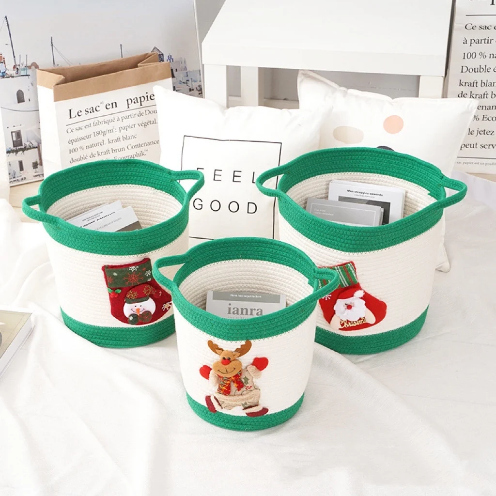wholesale diaper Christmas gift kids laundry baskets  cartoon cotton rope children  santa resin toys  storage basket with handle