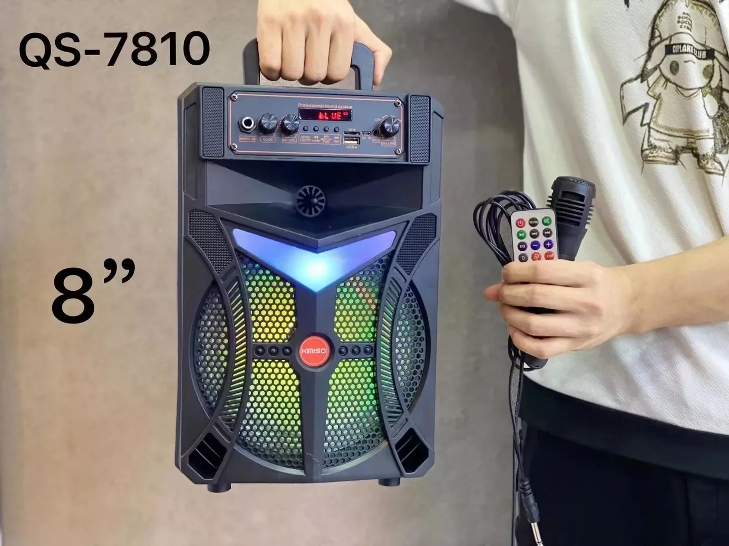 QS-7810 Portable Wireless Speaker Kimiso Outdoor Subwoofer 8 inch BT Speakers With Microphone HD Sound Support TF