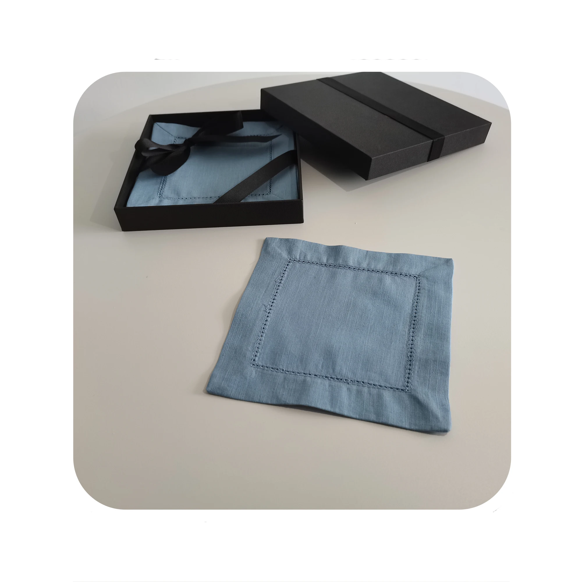 Grass Green Hemstitch Napkin 100% Natural Color Flax Prasinous Linen Table Napkins for Hotels / Restaurants