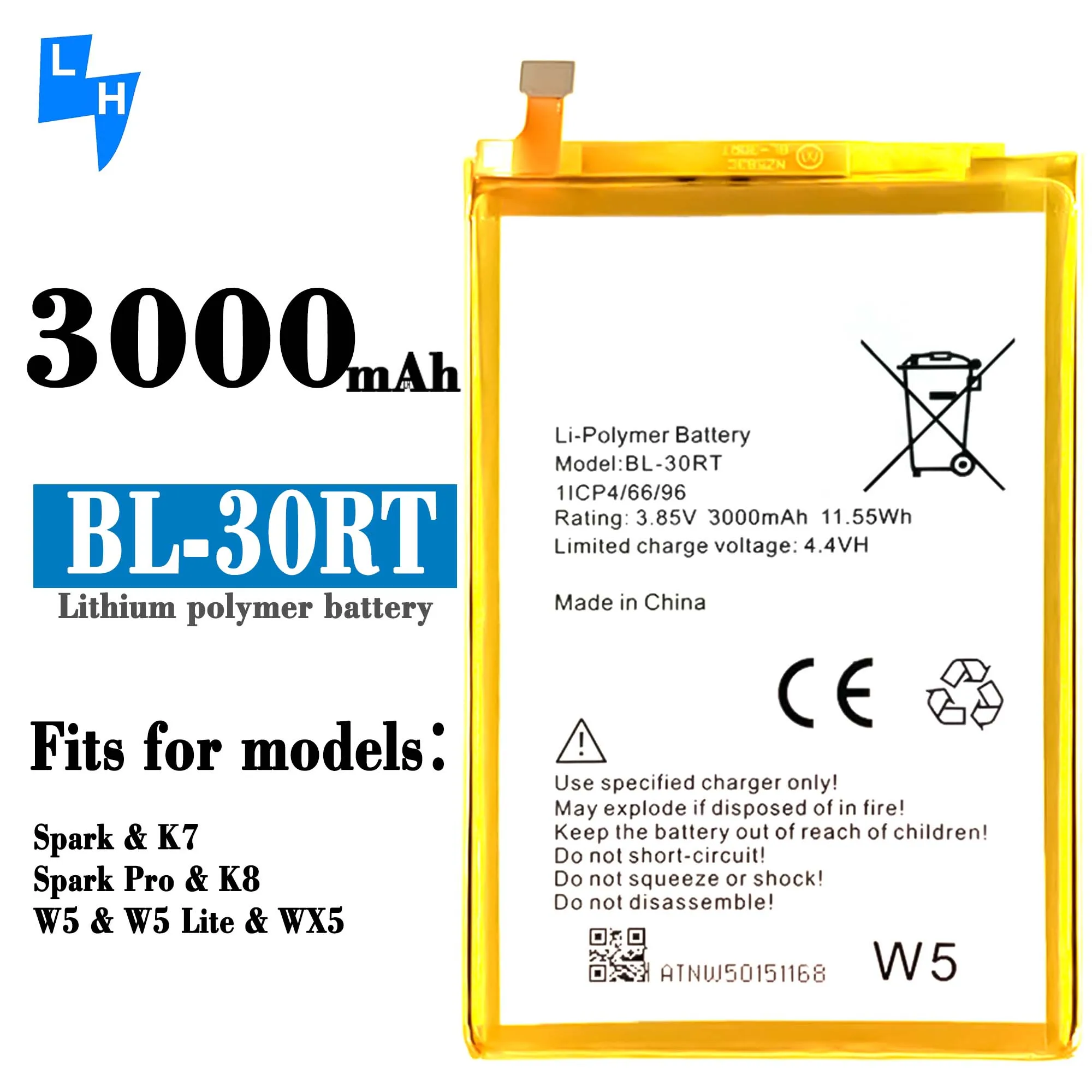 Заводская дешевая цена аккумуляторов для мобильных телефонов BL-30RT Tecno W5 W7 K8 WX5 3 85 В 3000 мАч BL30RT заводская