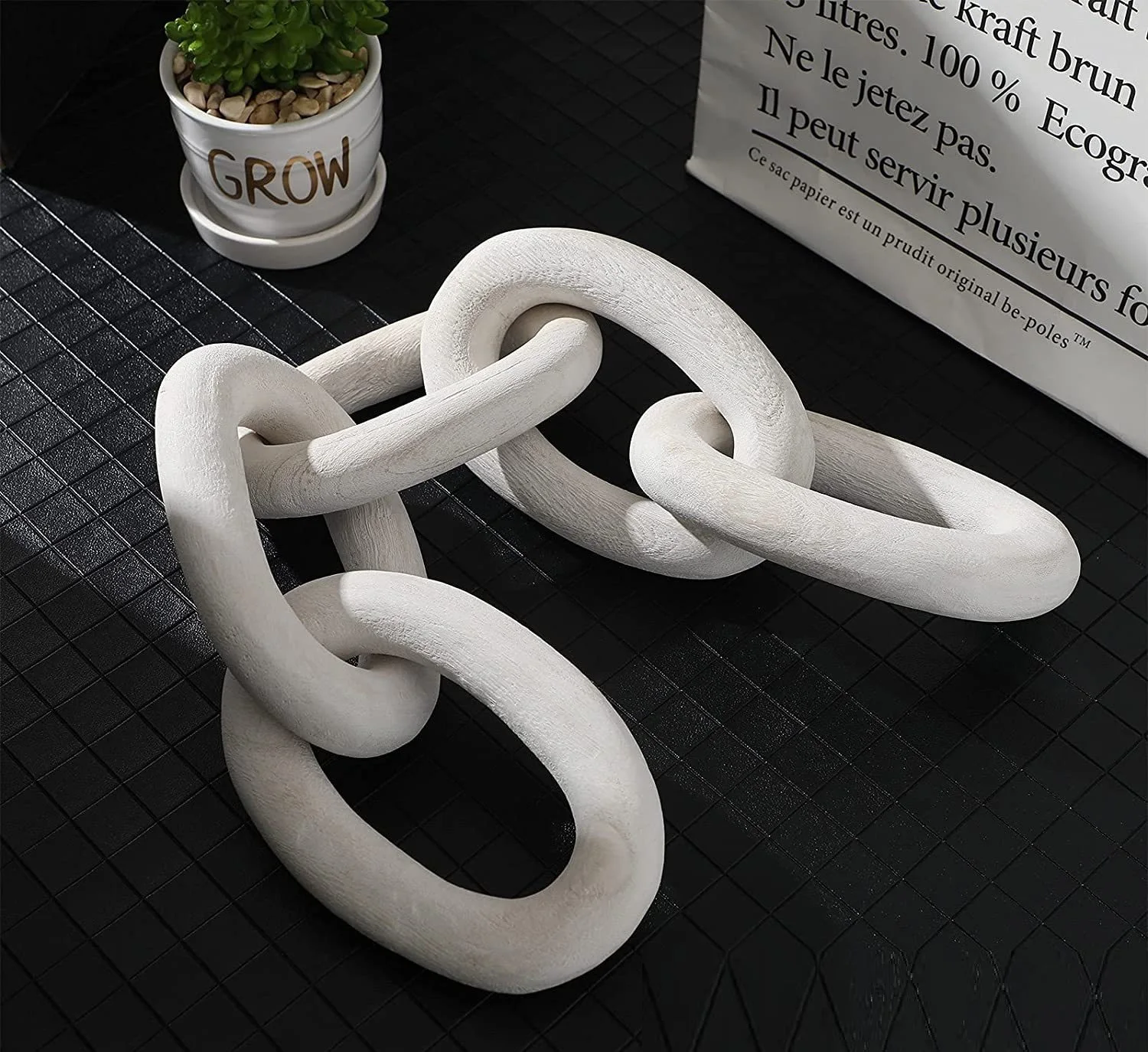 Home Table Bohemian Decoration Farmhouse Rustic Hand Carved Wood Chain Link