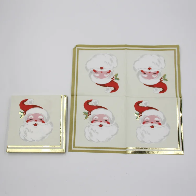 Customized Logo Printing Santan Xmax Party Tissue Disposable Cocktail Gold Foil Printed Paper Napkins