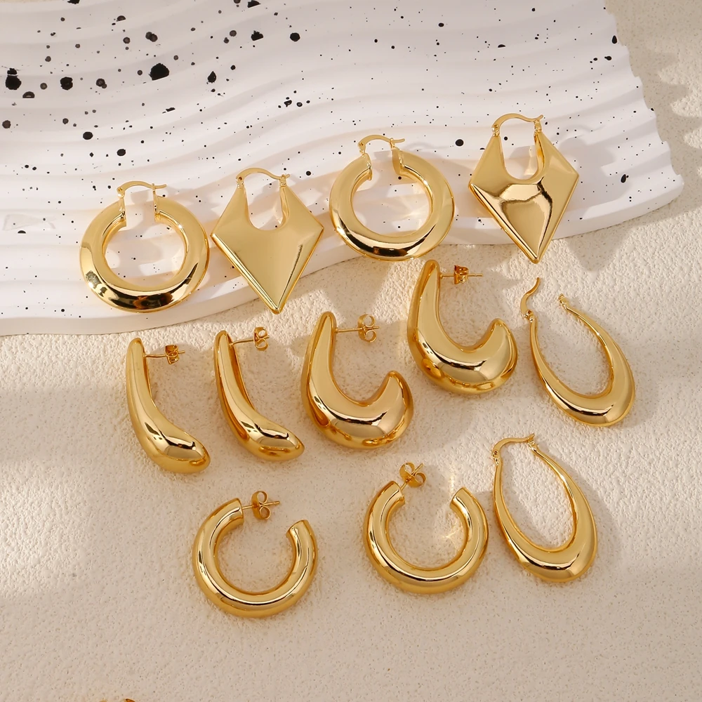 Hongtong Minimalist Simple 18K Gold Plated Classic Hot Sale Women Jewelry Huggie Earrings