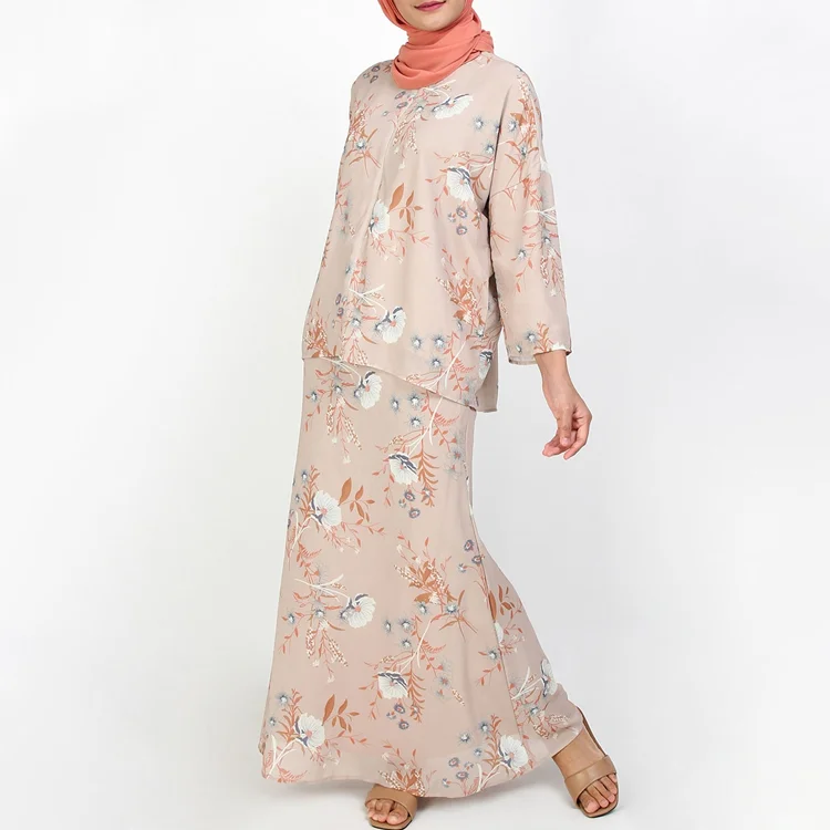 New arrivals fashion printed Women dress Islamic Clothing Dropped shoulder long sleeves baju kurung moden chiffon kurung kedah