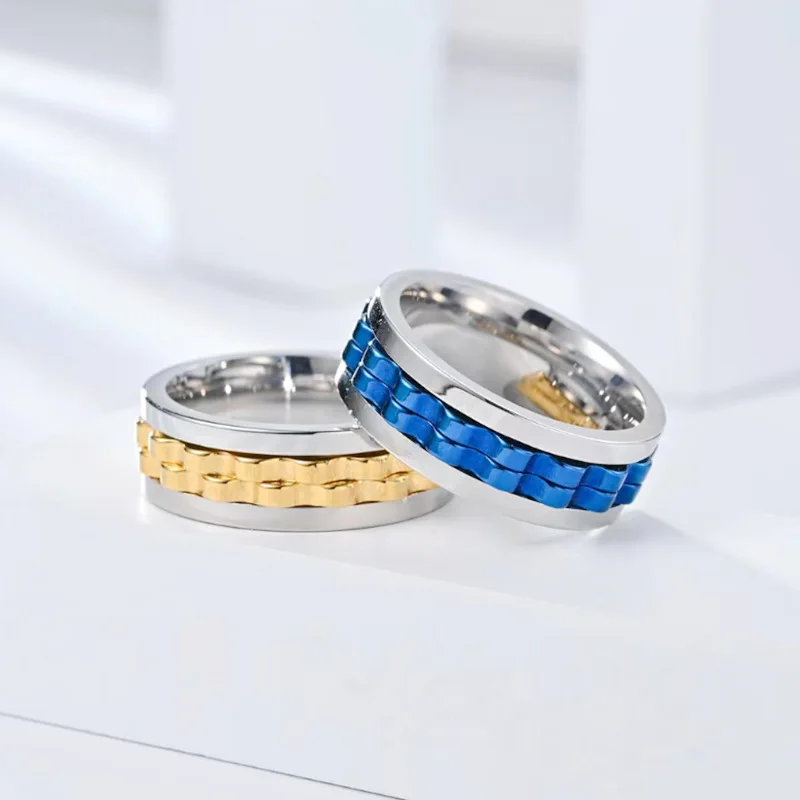Decompression Vintage Stainless Steel Ring Waterproof Anti Anxiety Ring Gear Turning Finger Ring for Men