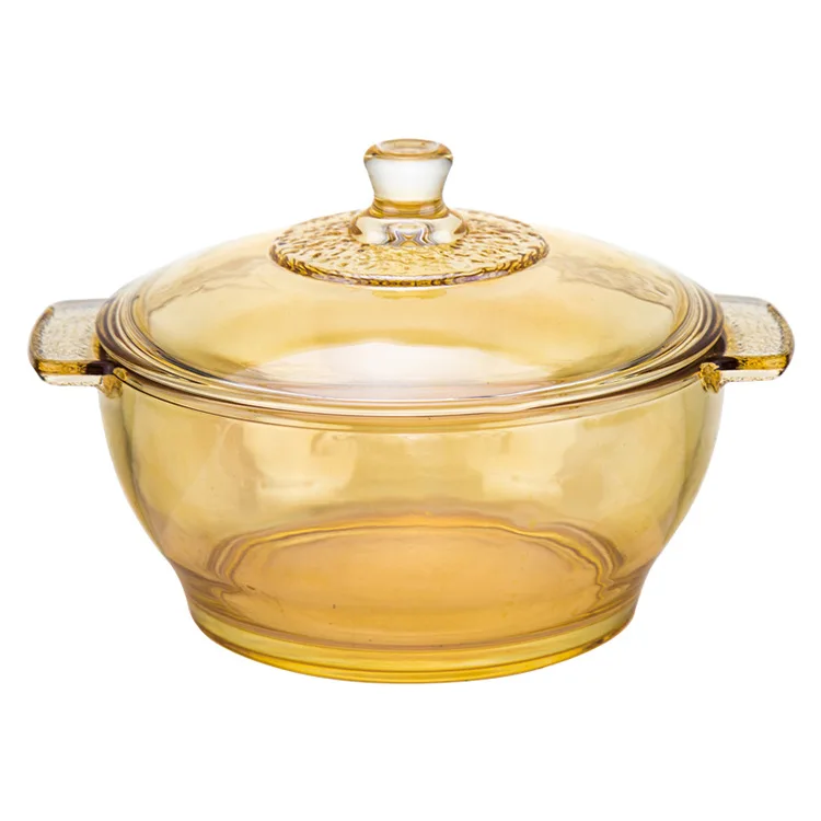 Large Glass Bowl Household Heat-Resistant Eamo Noodle with Lid Salah Crystal Castle Double Ear Soup Pot