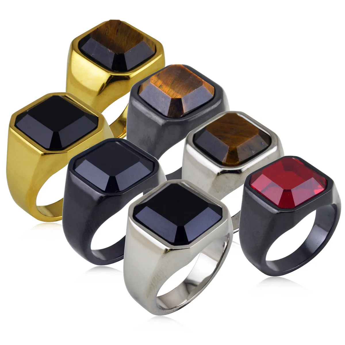 New Fashion Men Jewelry Elegant Cubic Stainless Steel Vintage gemstone Rings For Men Rings Party Wedding Boyfriend Birthday Gift