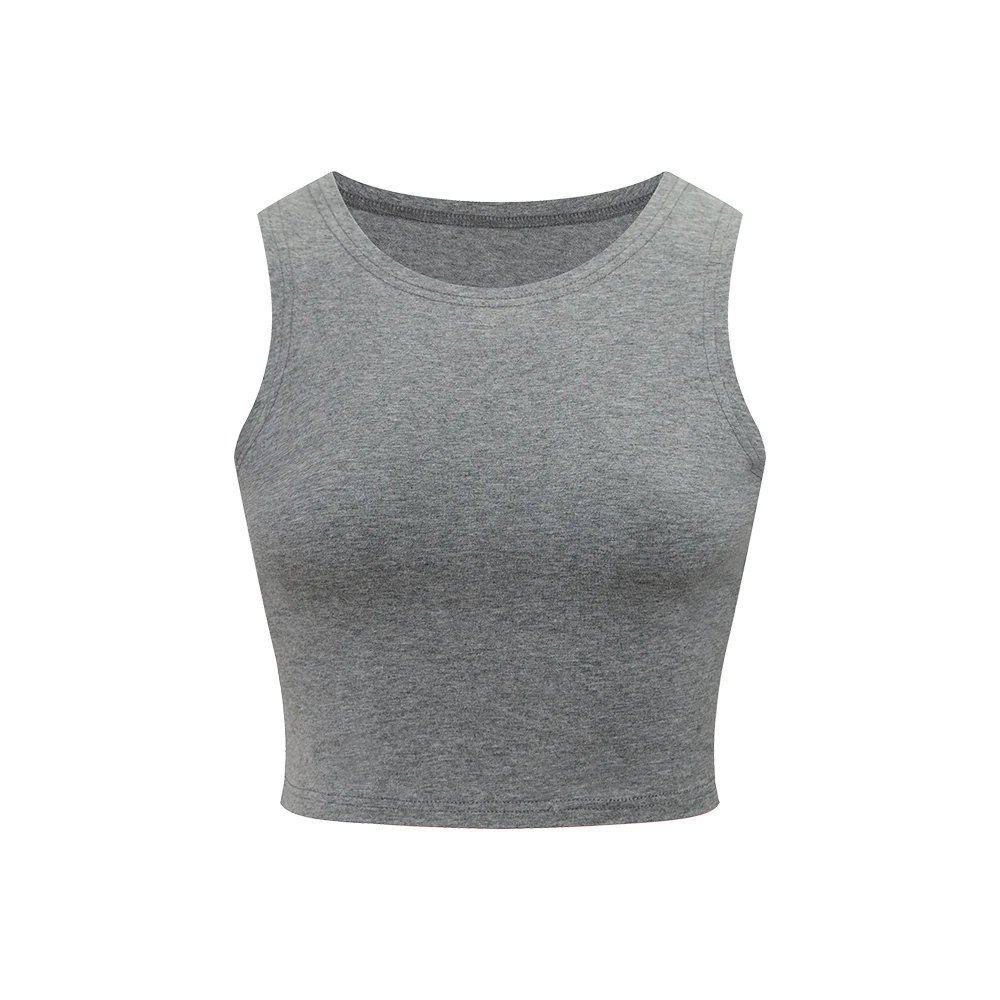 2024  Minimalist  Style  Plain  Color  Women  Round  Neck  T-Shirt  Casual  Sleeveless Tee for Homewear