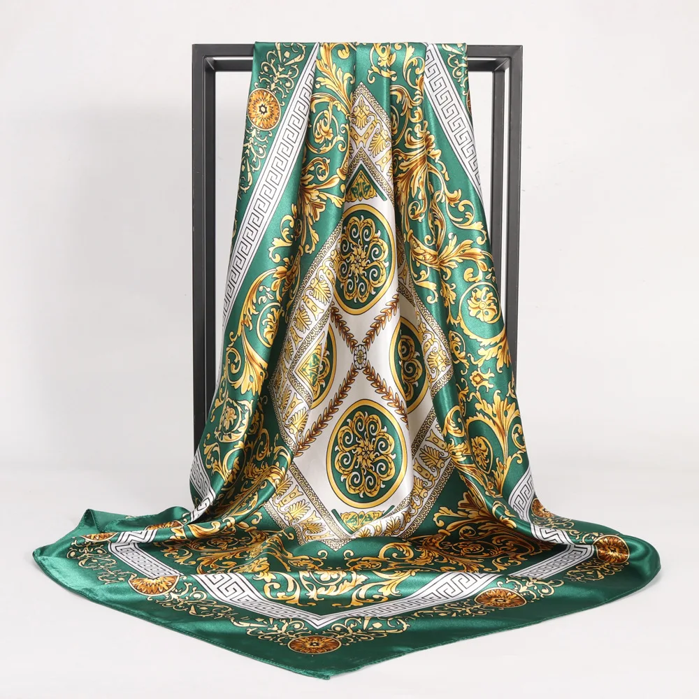 90*90 cm Custom Printing Satin Head Scarf Vintage Silk Luxury Scarf
