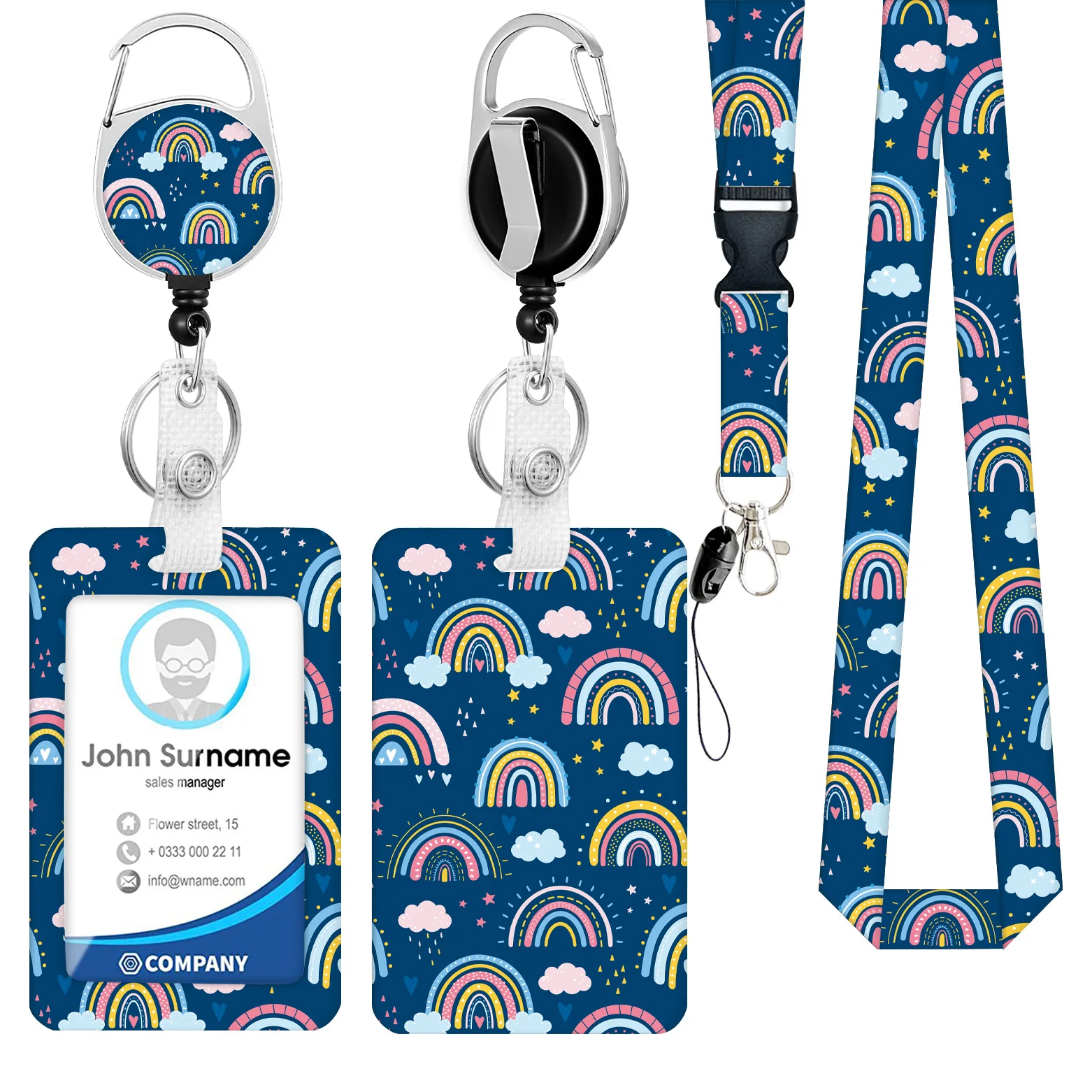 BSBH Factory Price Card Holder With Lanyard and Retractable Badge Reel Clip For Teacher Nurse Student ID Card Holder Keychain