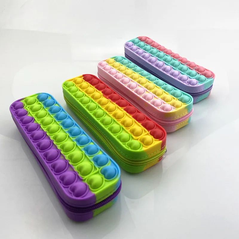 Silicone Fidget itting Sensory Toys Storage Makeup Bag Colorful Pop Pencil Case Push Bubble Pencil popets bag with heart