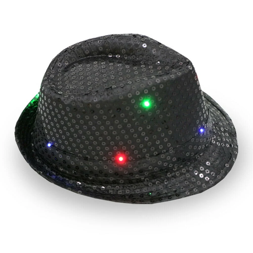 Glitter LED Fedora Lighted Up Cowboy Hat Glow Club Party Cowboy Hats