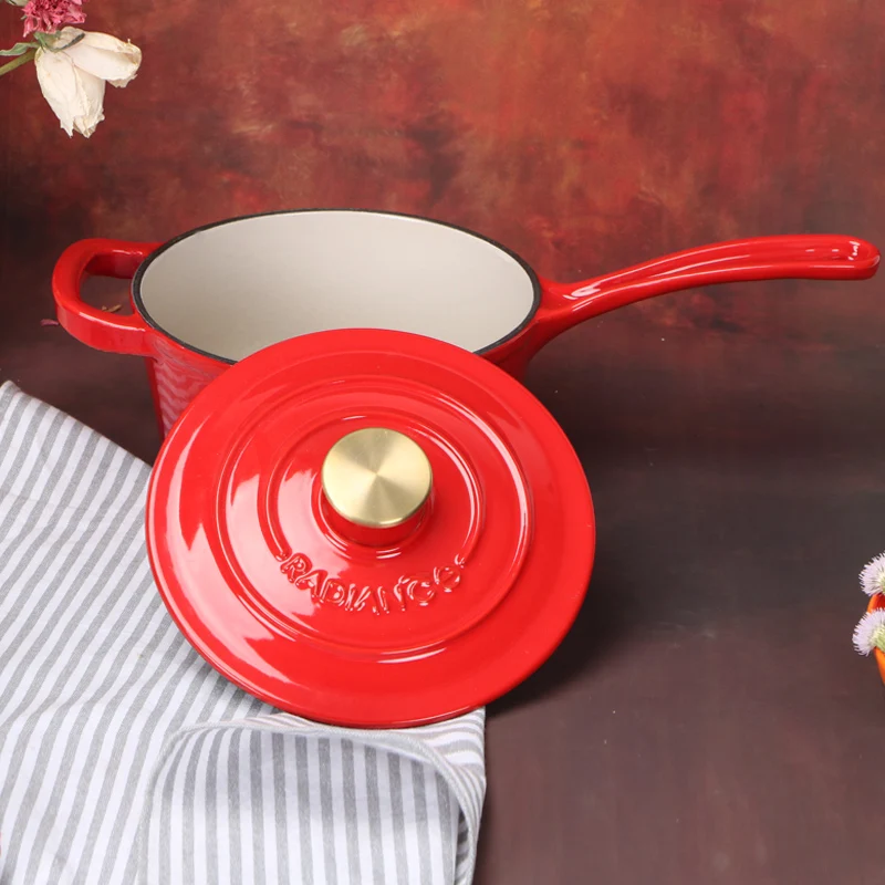 Induction Cooker Compatible Chinese Style Cast Iron Pot Set with Lid Portable Hot Pot Steel Milk Pot round Pattern for Soup Stew