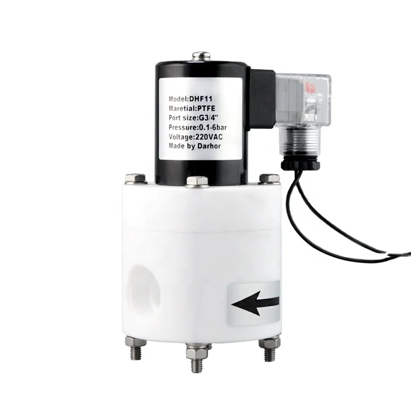 Darhor 24V 220V химические PTFE электромагнитные клапаны surfaric acid антикоррозионный aqua regia щелочестойкий антисептик