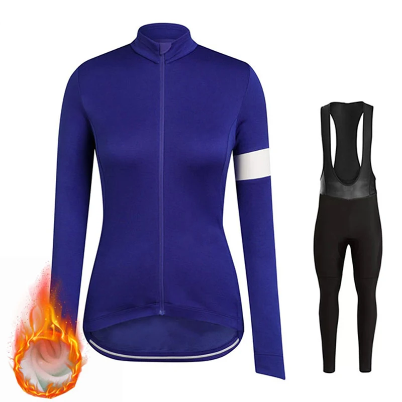 Winter Thermal Fleece Suits Women Long Sleeve Road Bike Jerseys Cycling Bib Tights Bike Clothing Set