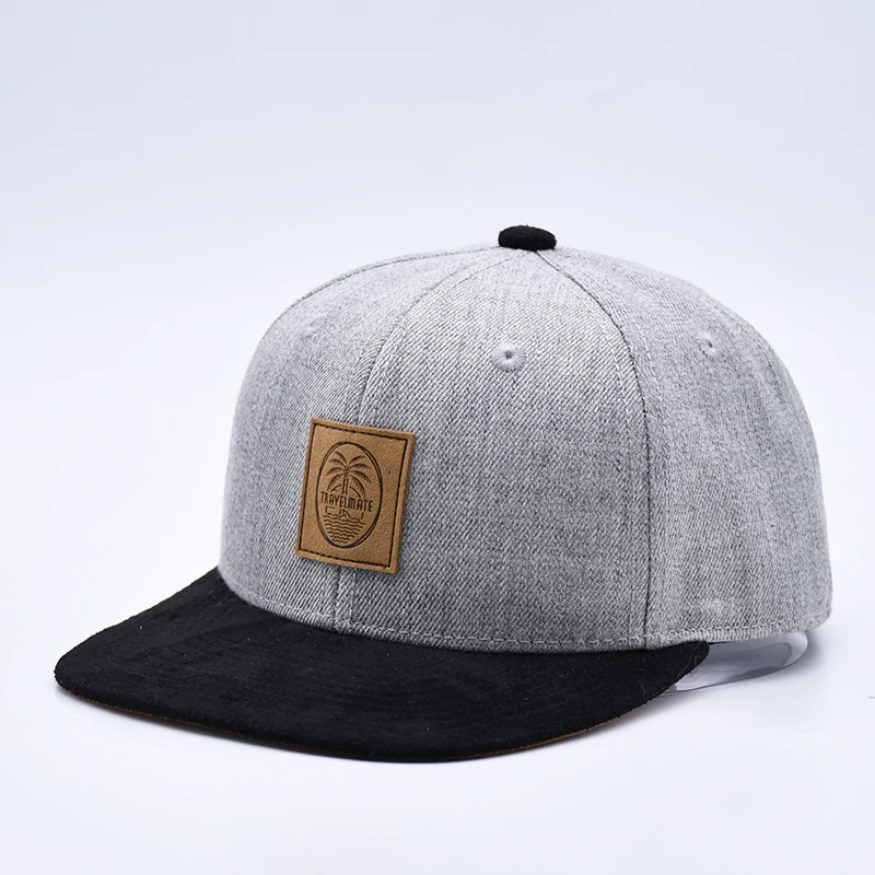 Oem Custom Suede Brim Snapback Hats Hip Hop Cap Gorras 6 Panel Flat Bill Leather Patch Logo Snapback For Men