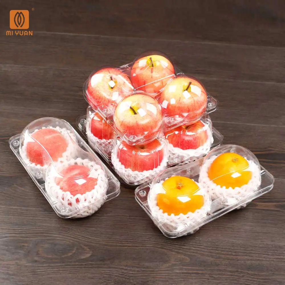 Grocery Supermarket Clear PET Plastic Take Away Clamshell Boxes Disposable Apple Fruit Packaging box