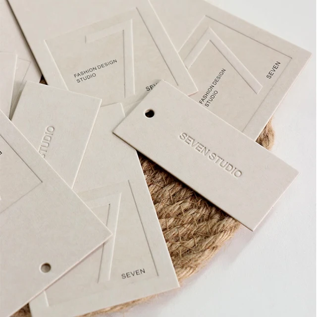 Garment Swing Tags Clothes Label print Name logo Plastic hang tag with string paper hangtags For Clothing own logo