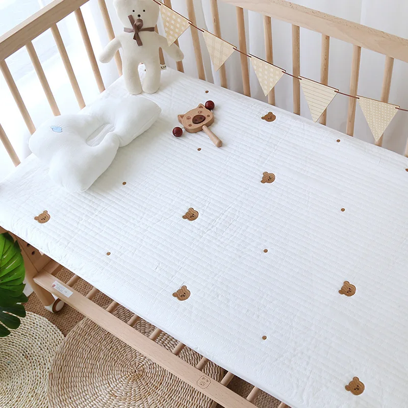 Ins Korean quilted bedcap newborn cot thin mattress baby cotton embroidered thick bedcap four seasons style
