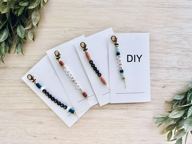 Personalized Colorful Soft Ceramic Keychains Custom Gold Beaded  Initial Name Beaded Charm Keychain For Bridesmaid Mom Gifts