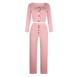 Best Selling Plus Size Long Sleeve Cropped Tops And Pants Two Piece Set Women Clothing