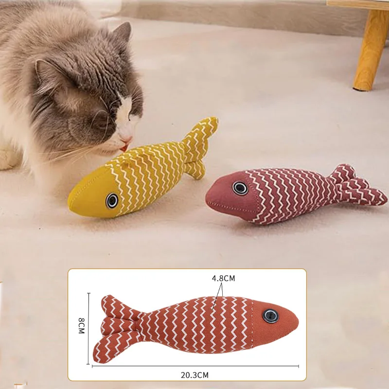 Custom Catnip Cat Toy Fish Soft Linen Stuffing Toy Interactive Kitten Chew Toys for Indoor Cats