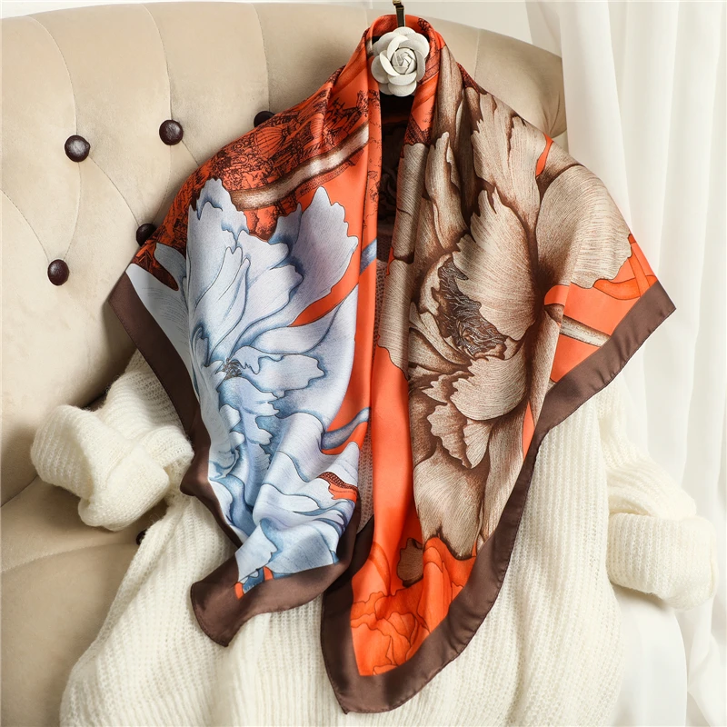 2021 new 90*90cm Summer Women Silk Scarves Square Scarf Ladies Luxury Brand beach soft Shawl Bandanna Large Hijab muffler