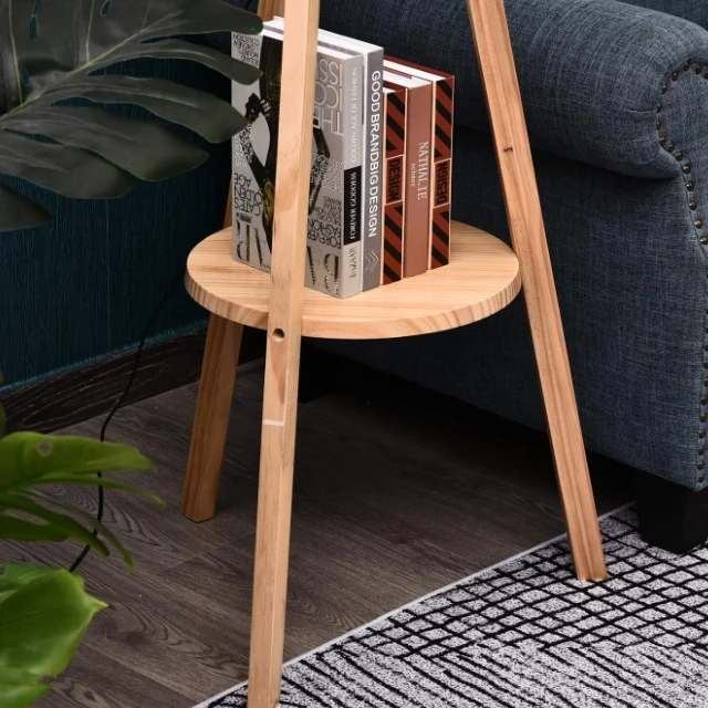 Modern Minimalist Tripod Floor Lamp With  Wood Stand White Shade For Hotel Design Living Room Decoration