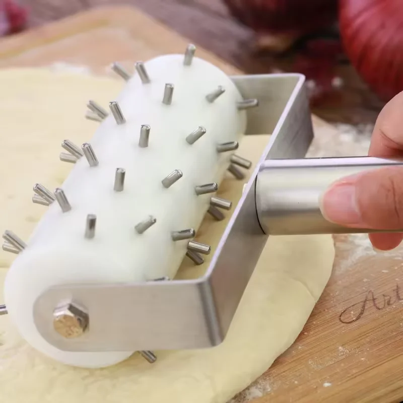 Pizza Dough Tool Stainless Steel Dough Docker Roller For Pizza Cake Pie Homemade Baking With Metal Handle