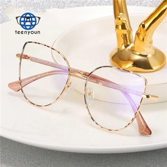 Teenyoun Eyewear Full Metal Fame Cat Eye Eyeglasses Frames Designer Brand Women Hd Blue Light Blocking Glasses Lentes De Sol