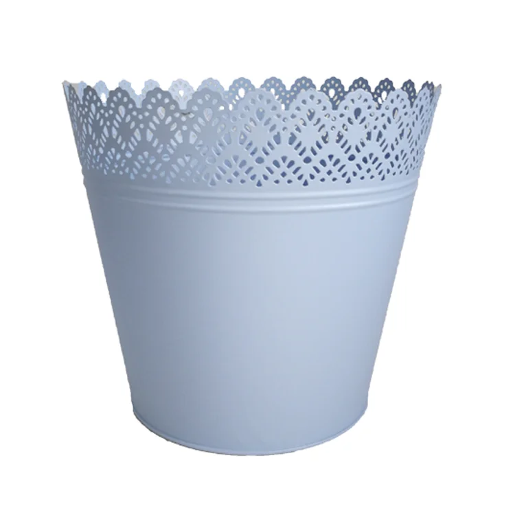 Stocked bright color garden metal zinc flower pot vase for orchid display on stand galvanized bucket