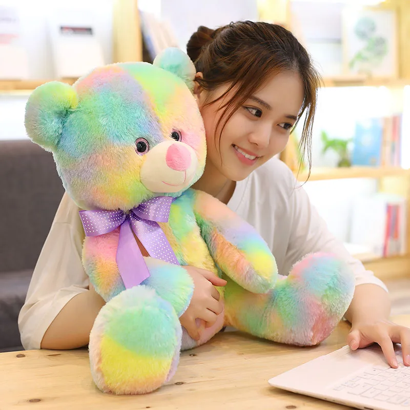 
Factory wholesale price plush teddy bear rainbow bear plush toy family decorated for Christmas 