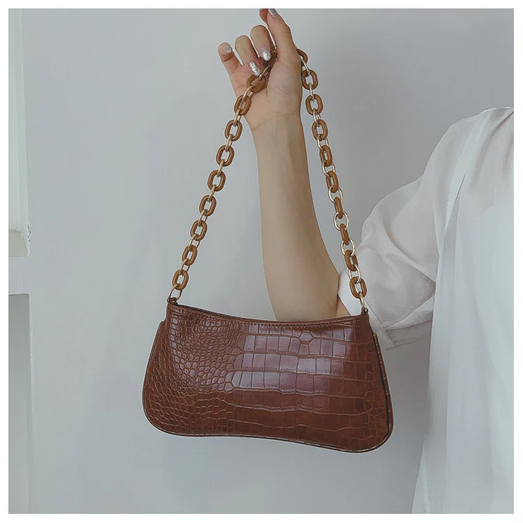 2021 Luxury Crocodile Pattern Crossbody Bags Mini PU Leather Shoulder Bag Women Chain Designer Armpit Bags Female Phone Handbags