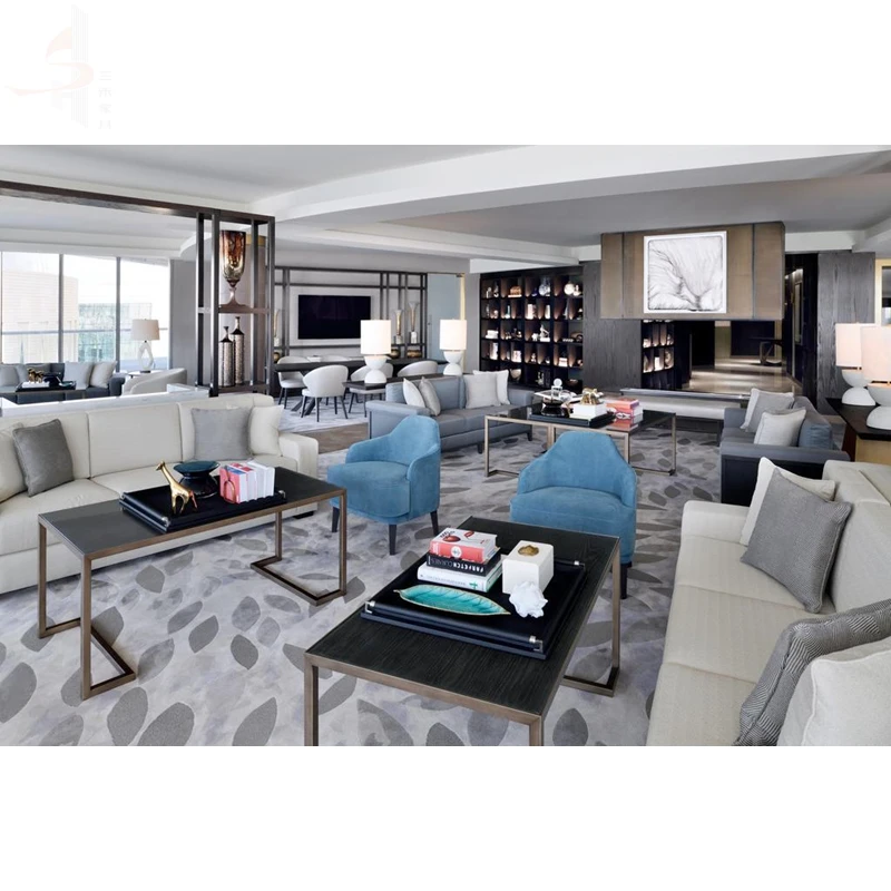 
Modern Upholstered Soft Fabric Leisure Couch Hotel Lobby Sofa For Hotel Living Room Furniture Set 