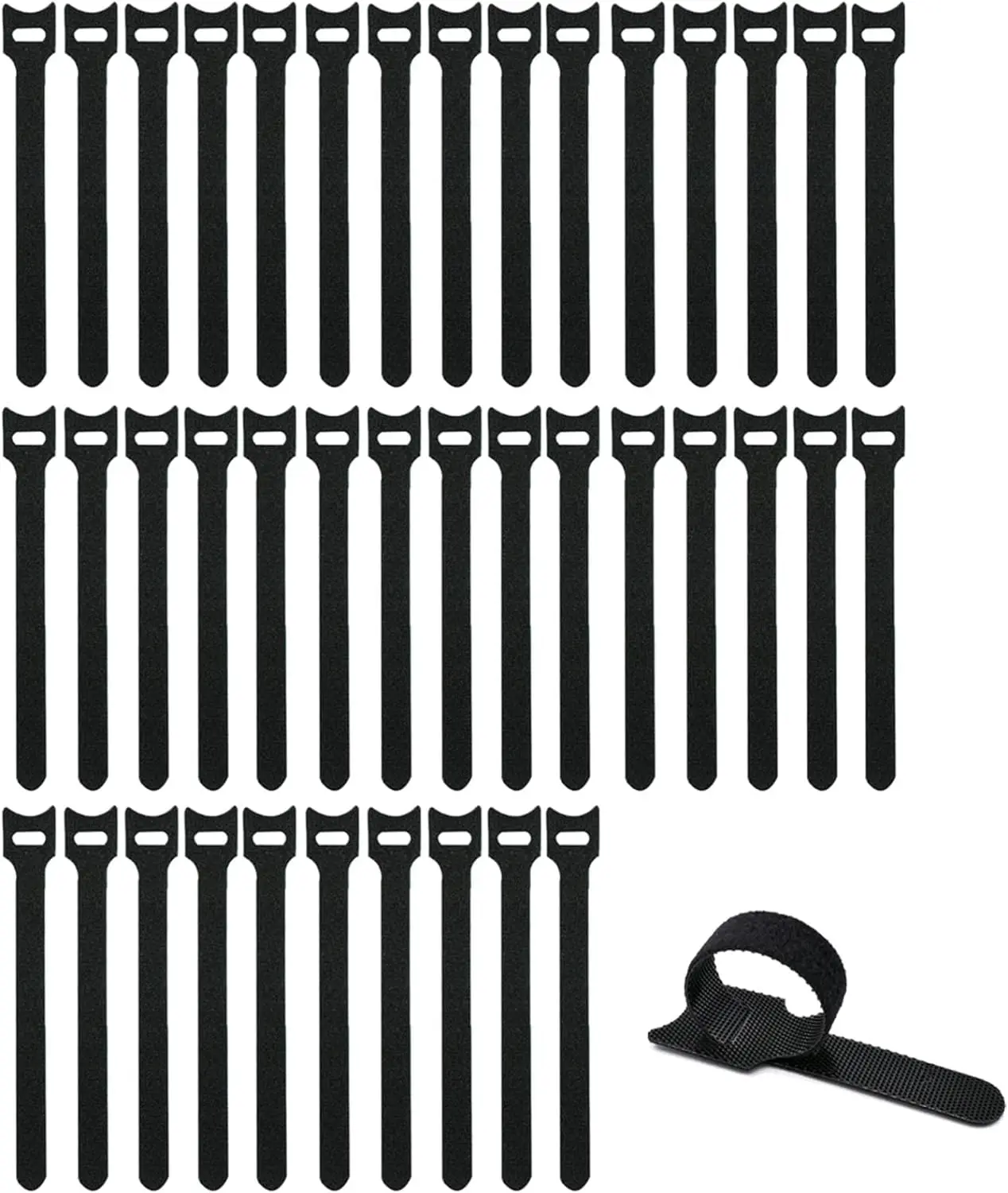 Adjustable Black Reusable Cable Ties and Cord Straps for Organizing and Managing Hook Loop Cords