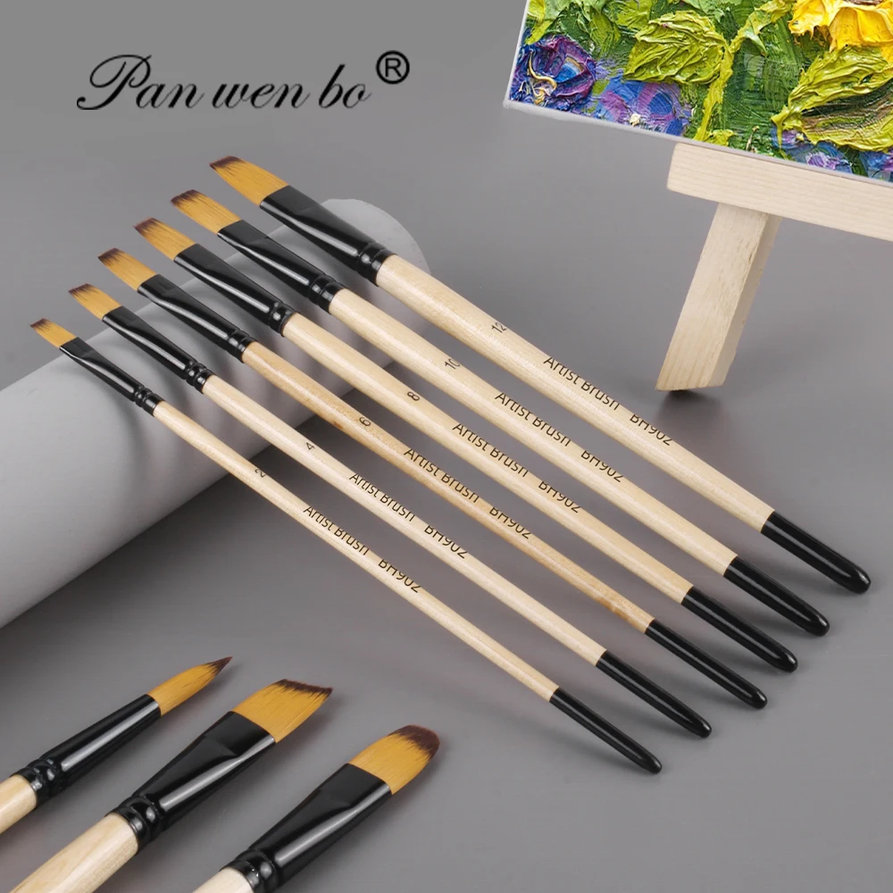 Panwenbo 6pcs/Set Oil Watercolor Brush Professional Artist Paint Brush Set Artist Paint Brushes For Acrylic And Oils Painting