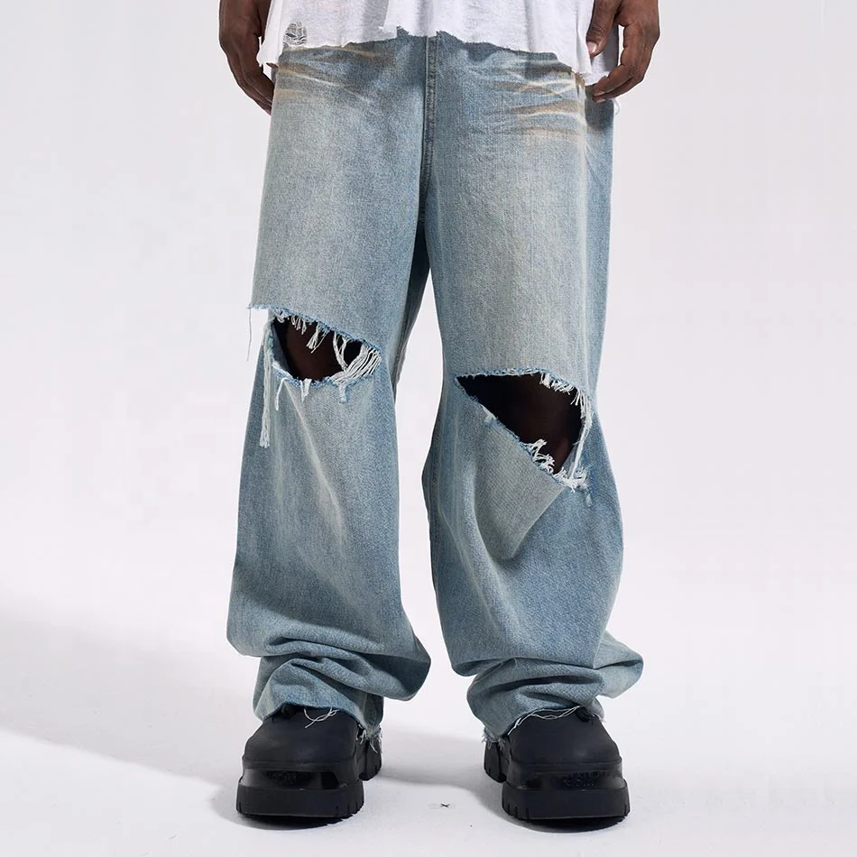 Hot selling ripped jeans men stock fast wholesale jean for mens dropship