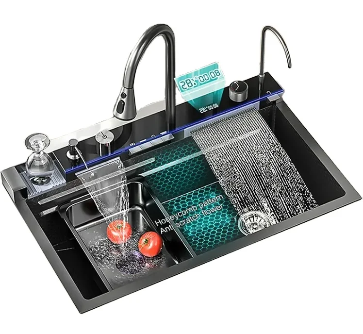 Flying Rain Waterfall Smart kitchen sinks china Luxury Organizer Rack Sink Dish Dish Storage Rack multifunctional sink kitchen