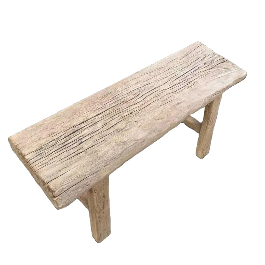 Chinese antique vintage rustic natural original recycled elm slab wood outdoor bench