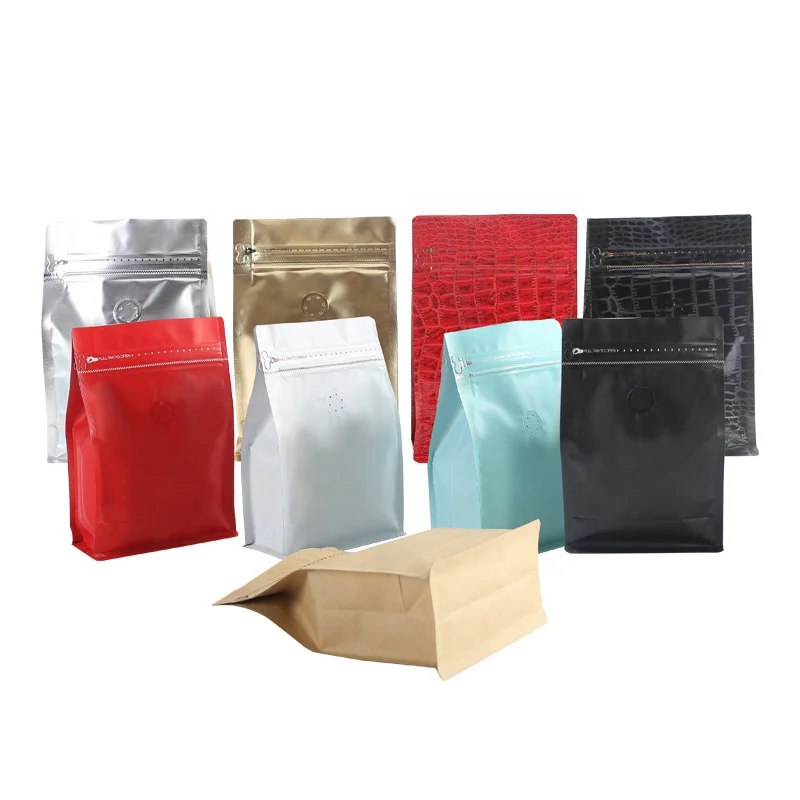 recyclable flat bottom coffee packing bag with valve and zipper