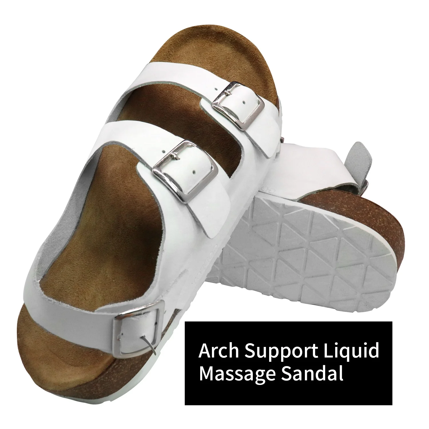 High Quality Summer Women White Sandals Ladies Liquid Outdoor Slippers with Soft Leather Insock Cork Arch Support