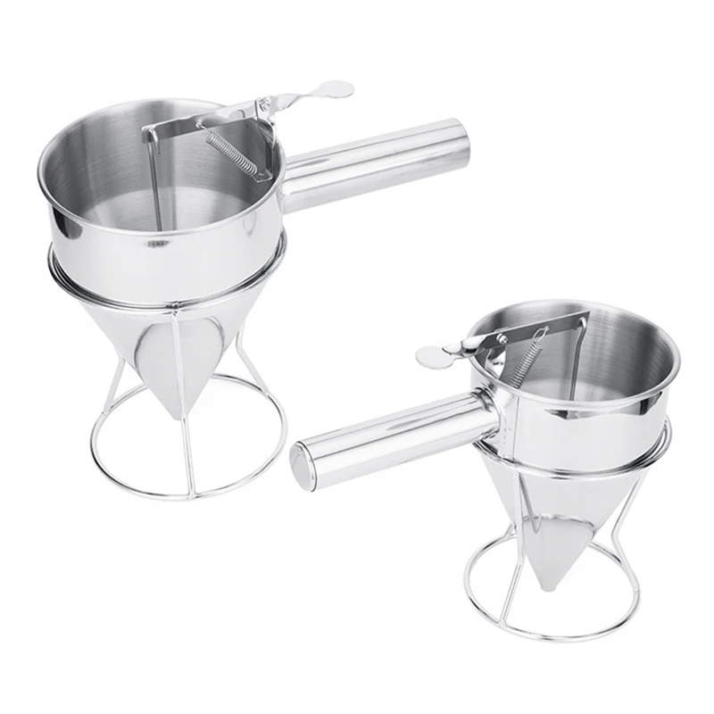 1200ml Stainless Steel Piston Funnel Cake Dough separator Batter Pourer Pancake Batter Dispenser with Squeeze Handle