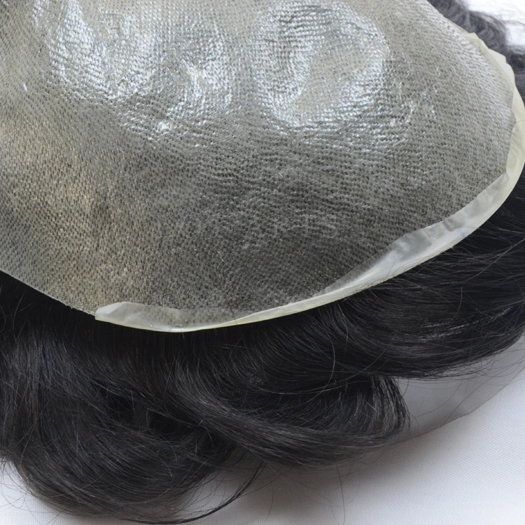 Super Thin Skin Flat Injected Stock Mens Hair pieces Jet Black #1 toupee for men